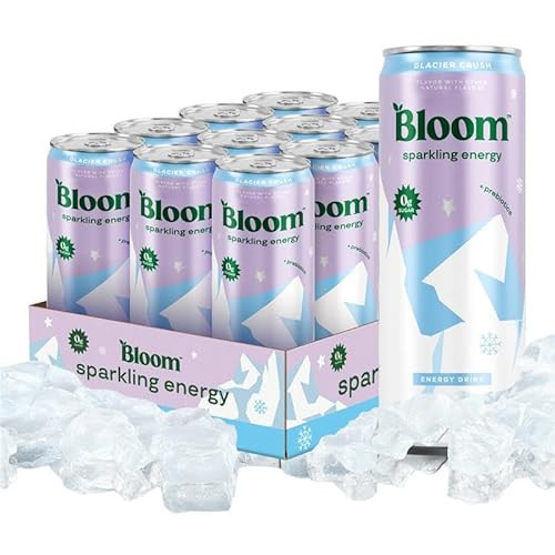 Bloom Nutrition Sparkling Energy Drink - Natural Caffeine, Zero Sugar, 180mg - Antioxidant-Rich with Green Coffee Bean, Green Tea Extract, Prebiotics - Glacier Crush - 12oz 12 Pack | Amazon (US)