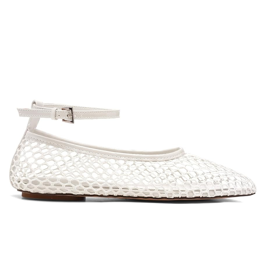 Mesh Ballet Flats for Women Metal Buckle Mary Jane Flats Comfortable Dressy Ballerina Fishnet Sho... | Amazon (US)