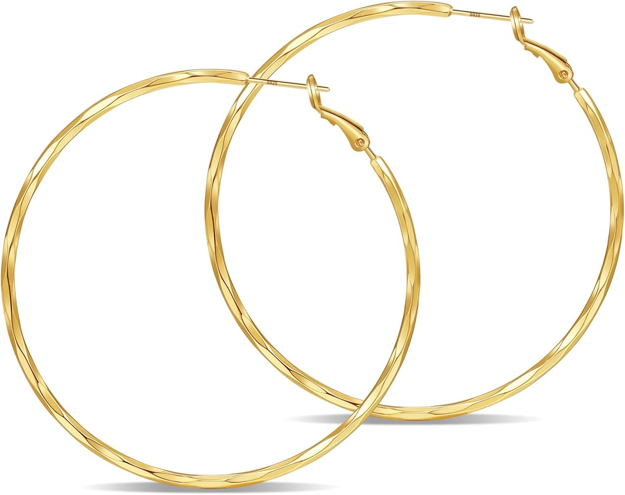 2MM Thin Gold Hoop Earrings Sterling Silver Post Hoop Earrings For Women Diamond-Cut Gold Hoops E... | Amazon (US)