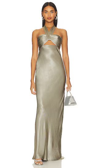 La Lune Ruched Halter Maxi Dress in Sage | Revolve Clothing (Global)