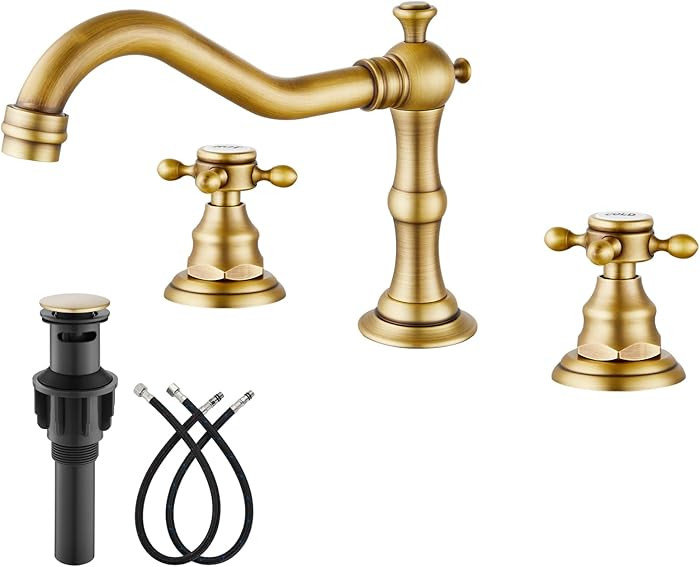Bathroom Faucet 3 Hole 8 Inch Widespread Bathroom Sink Faucet 2 Cross Handles Vintage Lavatory Va... | Amazon (US)