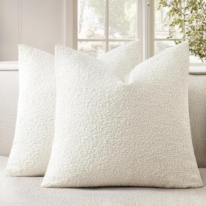Pack of 2 Decorative Boucle Throw Pillow Covers Textured Square Pillowcaes Accent Solid Cozy Soft... | Amazon (US)