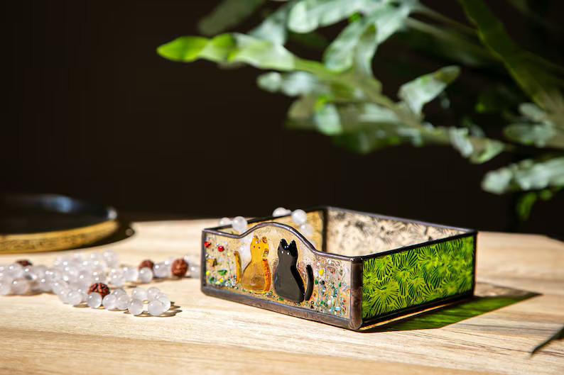 Stain Glass Trinket Tray, Fused Glass Cats Decor. Cats Lover Gift - Etsy | Etsy (US)