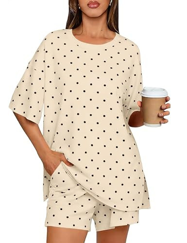TERIVEEK Polka Dot Two Piece Set for Women Casual Summer Short Sleeve Top and Shorts Matching Lounge Set Vacation Outfits | Amazon (US)