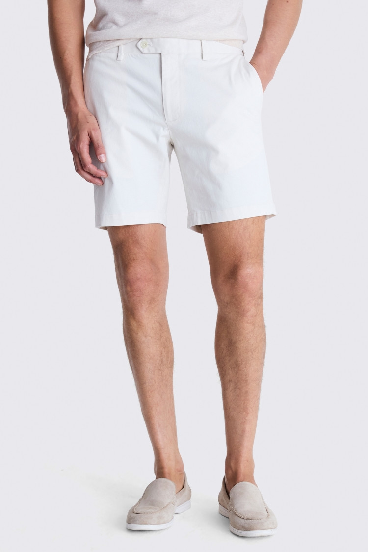 Slim Fit Off White Stretch Chino Shorts | Moss Bros Retail