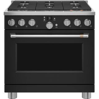 36 in. 5.75 cu. ft. Smart 6 Burner Dual Fuel Range with Convection in Matte Black | The Home Depot