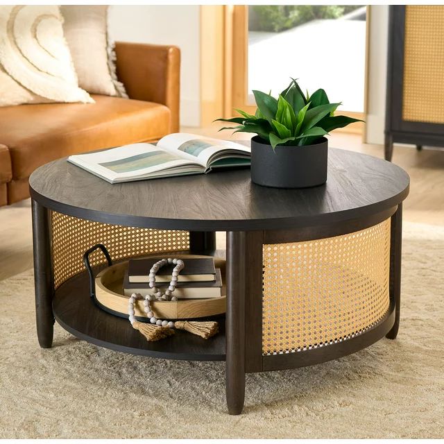 Better Homes & Gardens Springwood Caning Coffee Table, Charcoal Finish | Walmart (US)