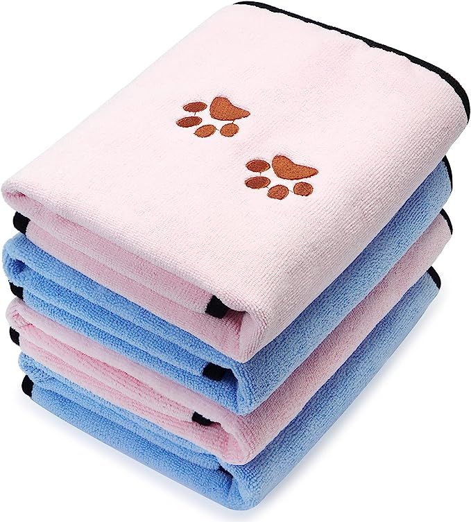 4 Pack Dog Towel Microfiber Dog Drying Towel Soft Absorbent Pet Bath Towel Dog Drying Coat Bathro... | Amazon (US)