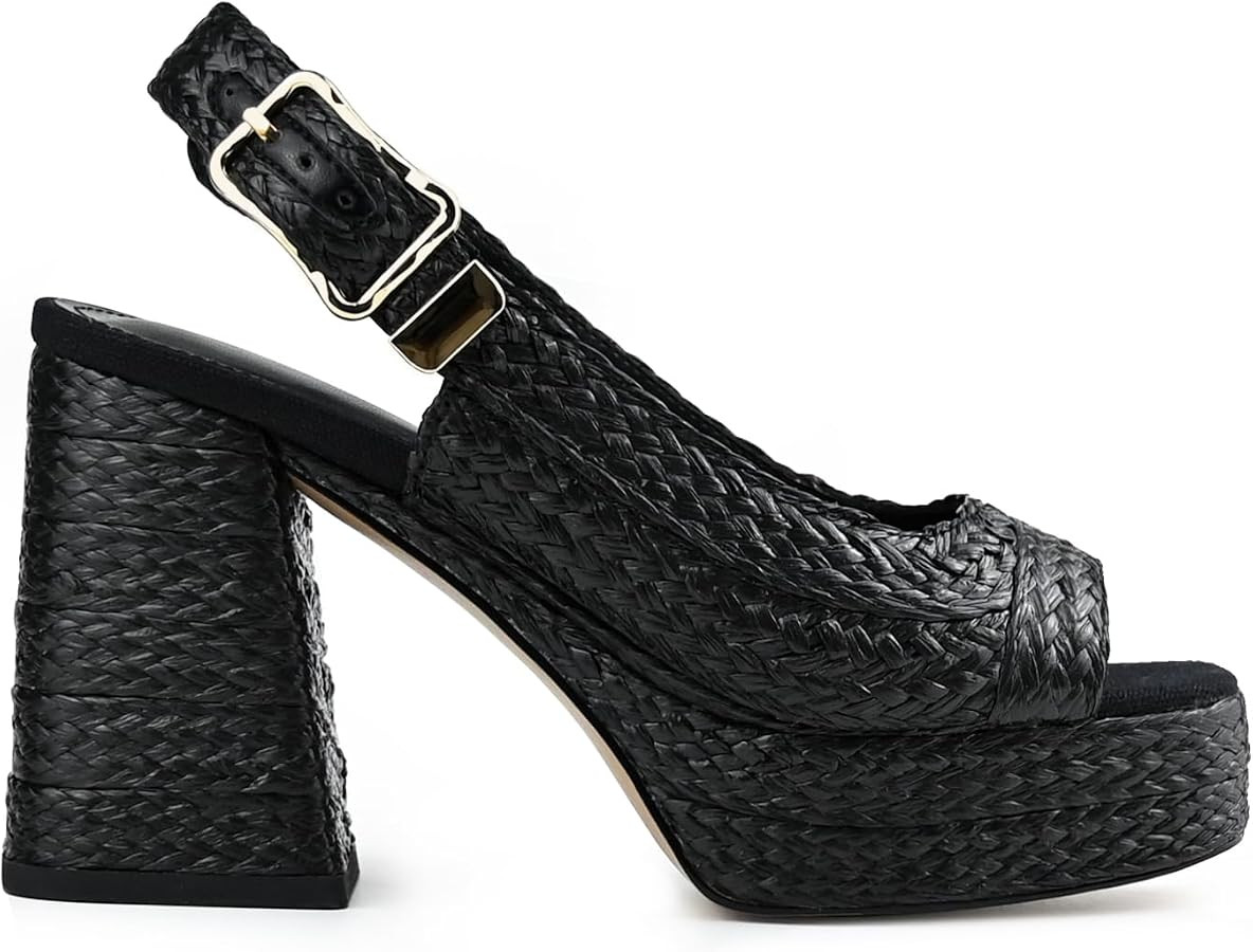 Women's Retro Woven Platform Sandals Chunky Block Heel 70s Inspired Slingback Heels Summer Vacati... | Amazon (US)
