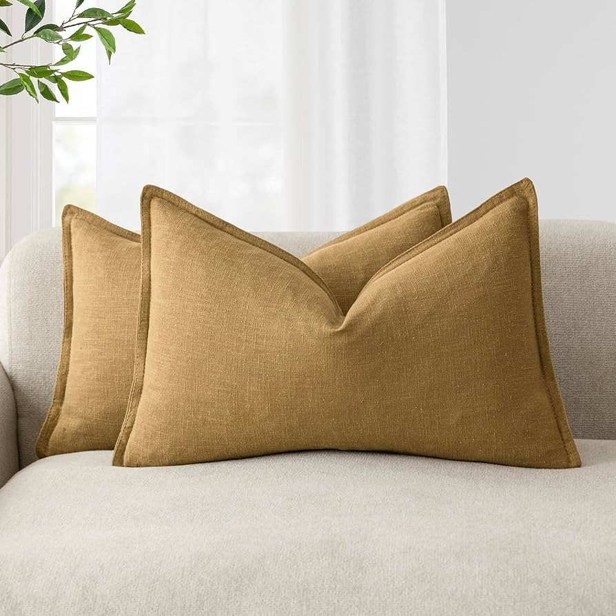 Foindtower Pack of 2, Decorative Linen Soild Throw Pillow Covers Soft Accent Lumbar Cushion Case ... | Amazon (US)