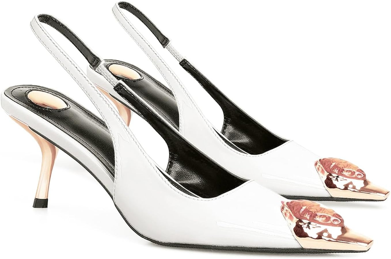 THESHY Womens Slingback High Heels Metal Pointed Toe Stiletto Heels Gems Embellished Stretch Slin... | Amazon (US)