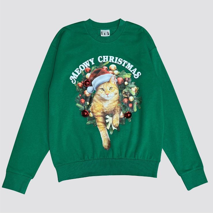 Men's IML Meowy Christmas Pullover Sweatshirt - Green | Target