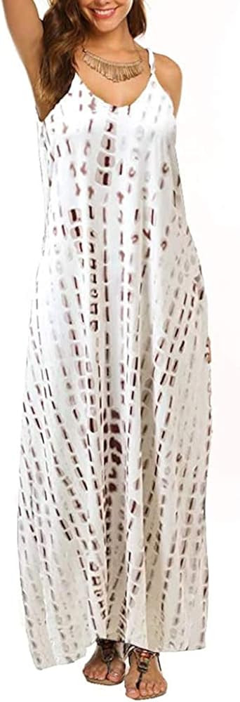 Women's Summer Casual Floral Printed Bohemian Spaghetti Strap Floral Long Maxi Dress with Pockets | Amazon (US)