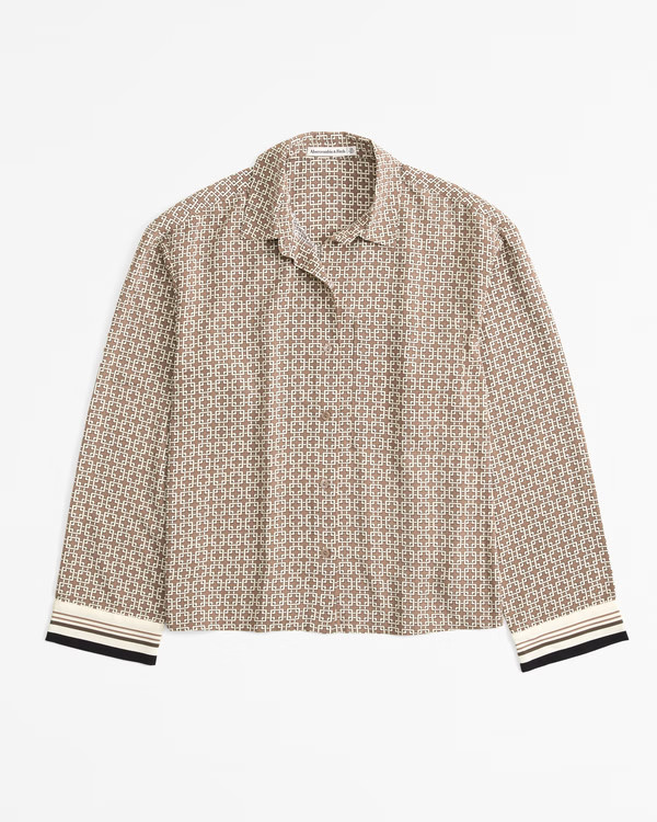 Long-Sleeve Satin Button-Up Shirt | Abercrombie & Fitch (US)