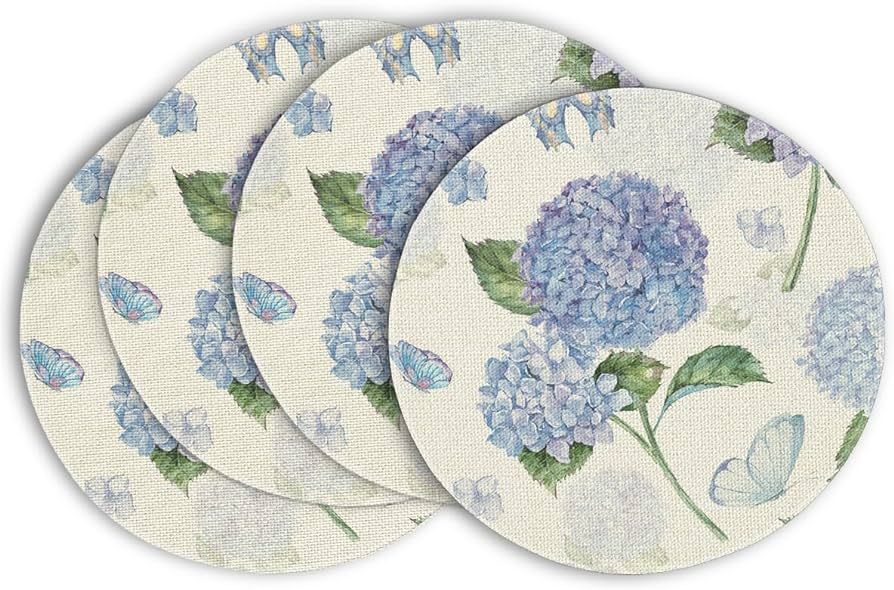 Artoid Mode Hydrangea Butterfly Spring Placemats Set of 4, 15 Inch Spring Holiday Round Table Mat... | Amazon (US)