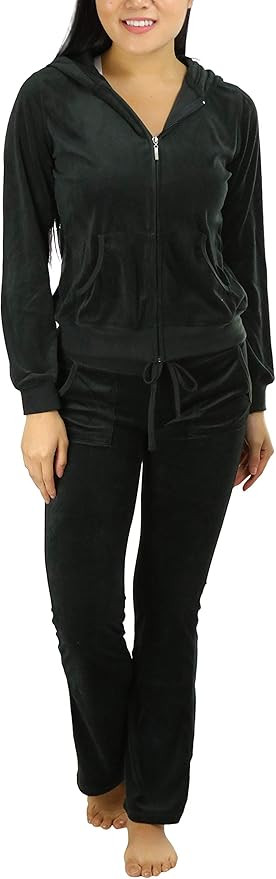 ToBeInStyle Women's Velour Tracksuit Zip-Up Hooded Jacket and Matching Pants | Amazon (US)