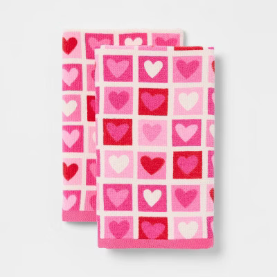2pk Valentine's Day Heart Grid Hand Towel Set - Room Essentials™ | Target