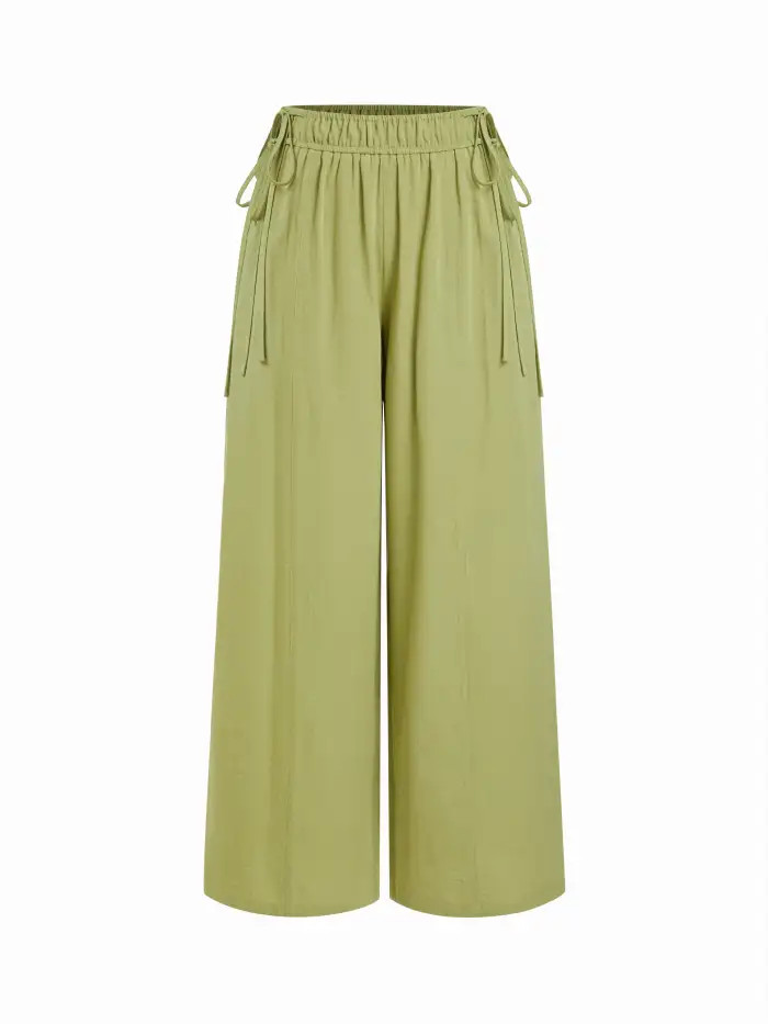 Mid Rise Knottd Stripe Elastic Waist Wide Leg Trousers $32.90Flash Shipping | Cider