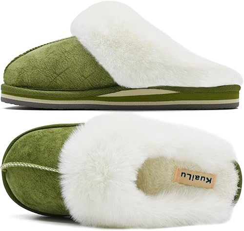 KuaiLu Womens Fluff Dual Memory Foam Slippers Ladies Cozy Arch Support Warm Scuff Slippers Slip o... | Amazon (US)