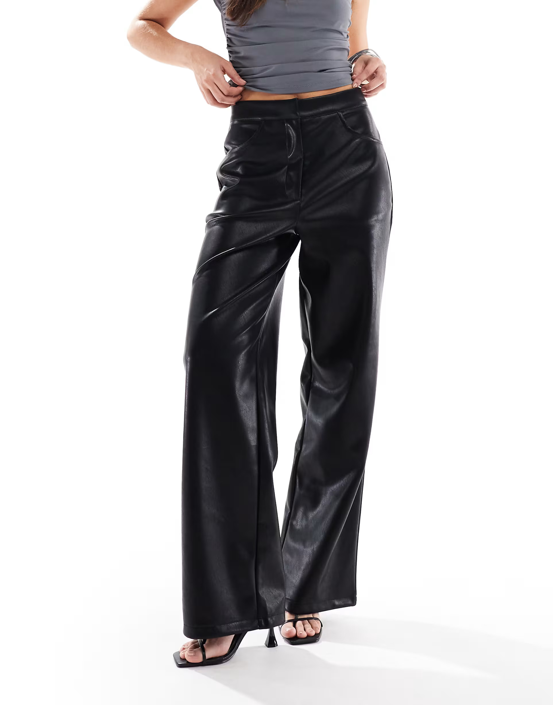 ASOS DESIGN leather look wide leg pants in black | ASOS | ASOS (Global)