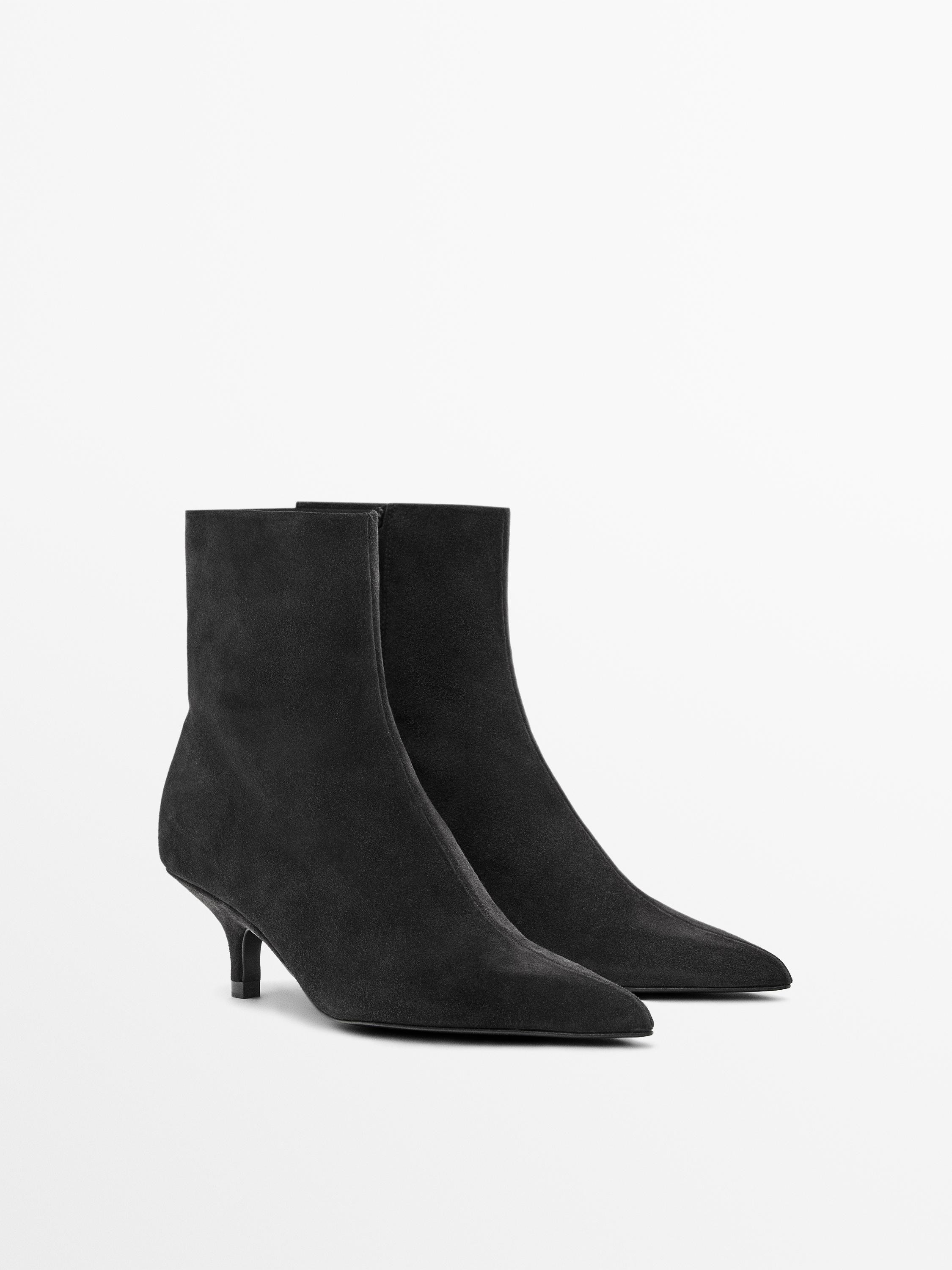 Split leather high-heel ankle boots · Grey · Shoes | Massimo Dutti | Massimo Dutti UK
