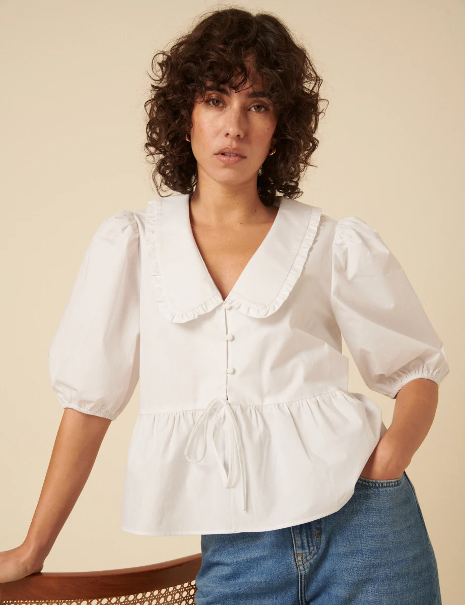 White Puff Sleeve Tie Front Blouse | Nobody's Child