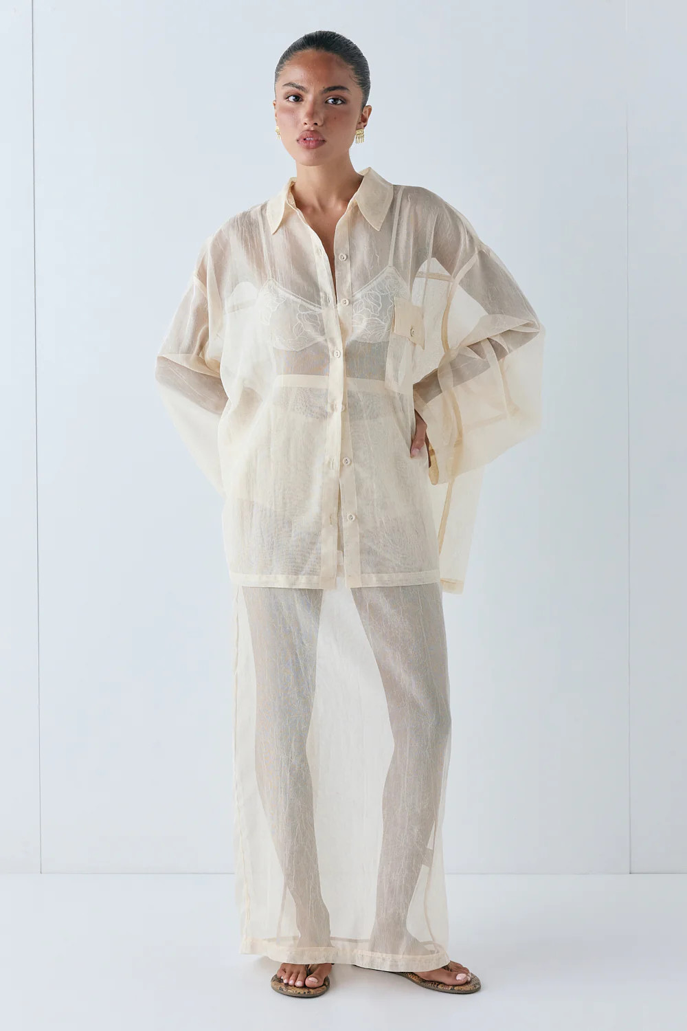 Vale Sheer Shirt Ecru | VRG Grl