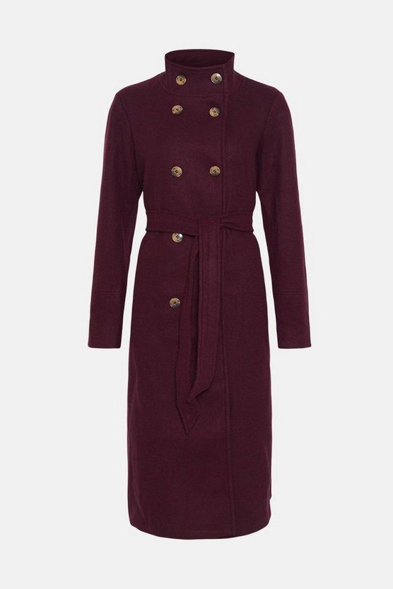 Belted Top Stitch Funnel Neck Coat | Oasis UK & IE