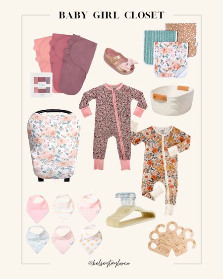 Baby girl closet // swaddles, burp clothes, bibs, baby hangers, baby clothes size dividers, Caden lane pajamas, in my jammers pajamas (this print is currently sold out), copper pearl multi use cover, rope baskets for storage, my first Melissa shoes 

#LTKstyletip #LTKbaby #LTKbump