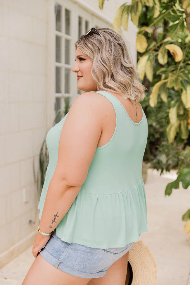 Happy Anywhere Green Ribbed Henley Peplum Tank | Pink Lily