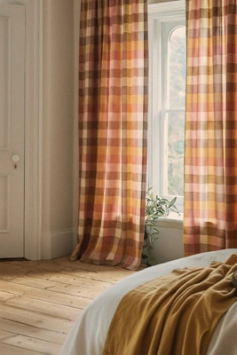 Woven Semi-Sheer Cotton Plaid Curtain | Anthropologie (US)