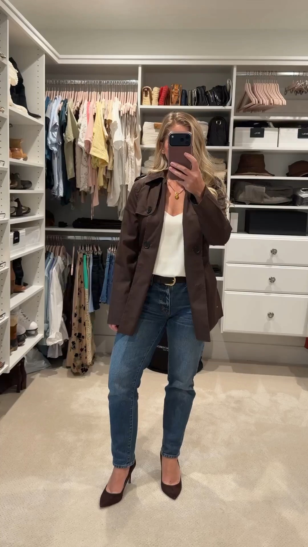 Fall transition dressing 🤎

A chocolate brown trench + ivory cami + relaxed denim + suede pumps. Simple, polished, and an easy formula to repeat as we move from summer into fall.

I especially love the brown-on-brown with the shoes—it gives a classic jeans-and-cami outfit a warmer, more elevated feel.

Everything is linked in my LTK.

@samedelman @Quince

#LTKootd #LTKSeasonal #LTKPetite