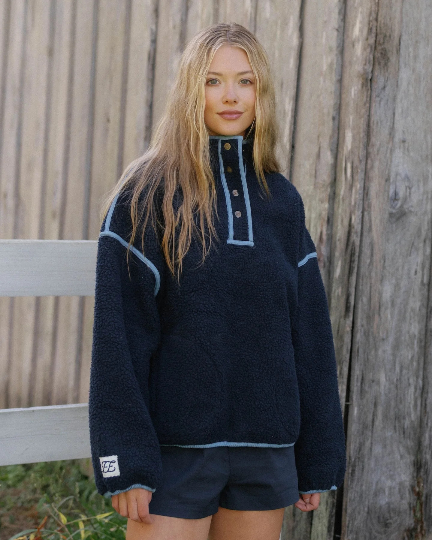 Denim Trim Fleece Pullover | Eleven Eleven