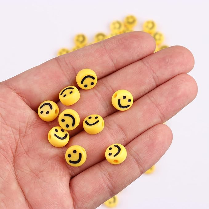 100pcs Yellow Smiley Face Beads,10mm Acrylic Happy Face Spacer Beads | Polymer Clay Spacer Bead F... | Amazon (US)
