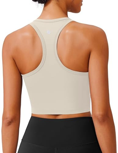 PINSPARK Racerback Crop Tank Tops for Women Longline Padded Sports Bra Scoop Neck Workout Yoga To... | Amazon (US)