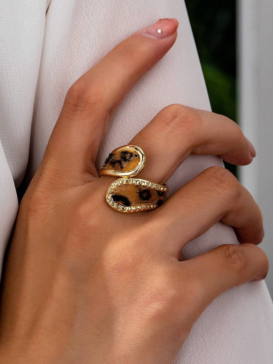 1 Pc Fall Winter Season New Leopard Print PU Leather Ring , Classic Basic Design Chunky Rings For... | SHEIN