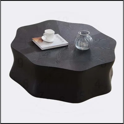 Black Petal Coffee Table with Fiberglass Surface and Birch, Featuring a Watercolor Finish and Brushed Sides for Living Room | Wayfair North America