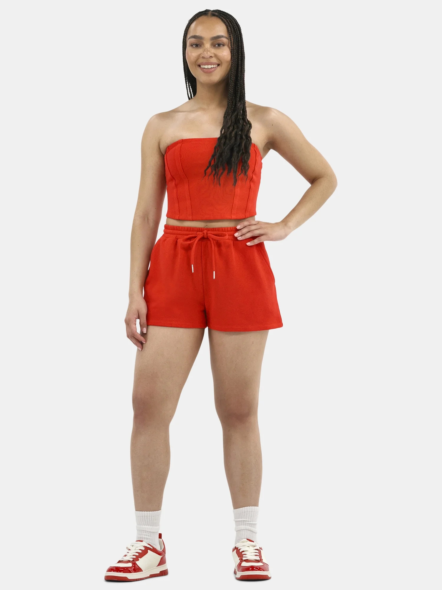 No Boundaries French Terry Tube Top and Shorts Set, 2-Piece, Women's | Walmart (US)