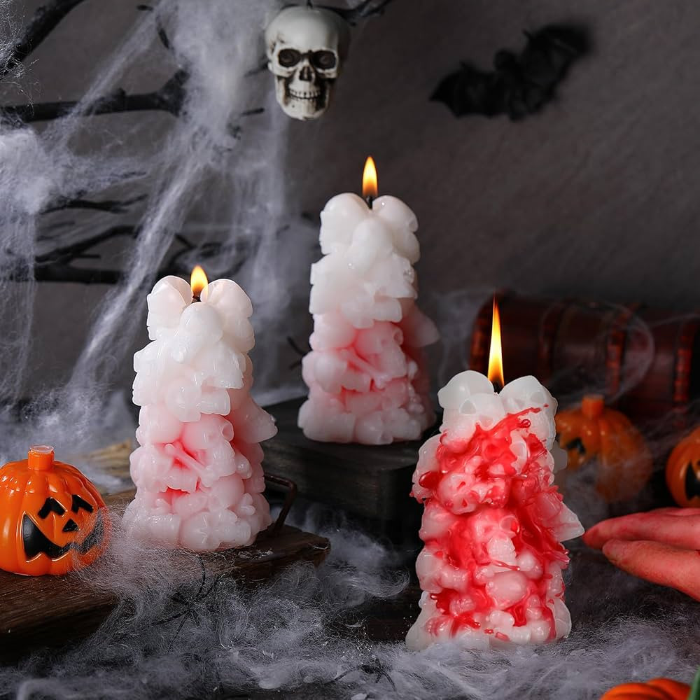 MTLEE 3 Pcs 4.9 in Halloween Skull Head Mountain Candles Bleeding Hand Candle Skull Skeleton Bloo... | Amazon (US)
