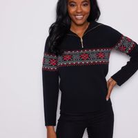 Black Fair Isle Zip Front Sweater | Sail to Sable