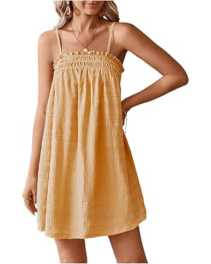 MakeMeChic Women's Babydoll Dress Sleeveless Swing Shirred Mini Dresses | Beach, Summer, Sundress... | Amazon (US)