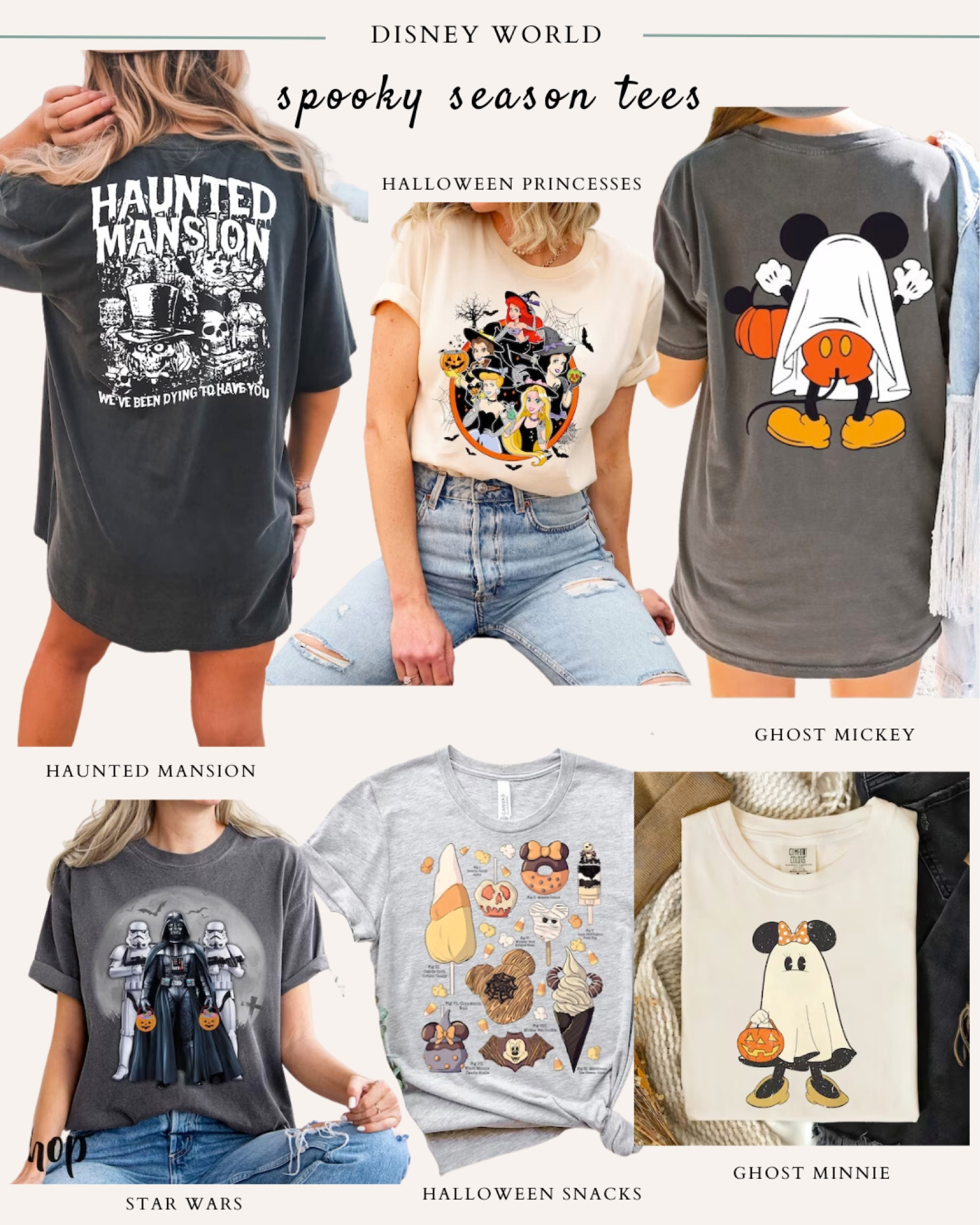Cute Halloween Disney World tees / Mickey Mouse / Minnie Mouse / Haunted Mansion / Star Wars // Disney Princesses

#LTKHalloween #LTKstyletip #LTKHoliday