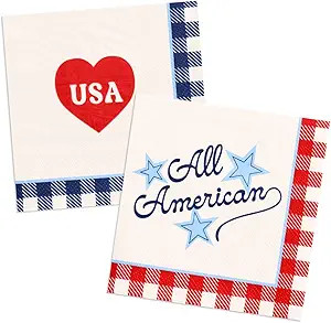 xo, Fetti All American Napkins - 24 Paper Napkins | 4th of July, Patriotic Party, USA Decor, Red ... | Amazon (US)