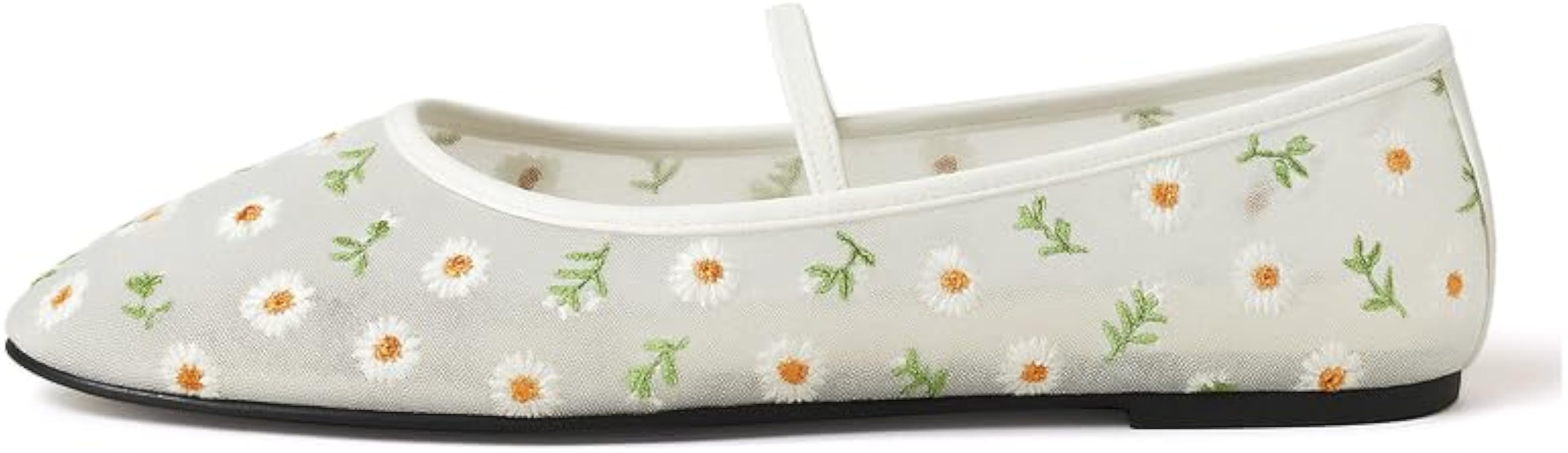 Nude Mesh Ballet Flats for Women Tulle Floral Embroidered Mary Jane Ballerina Round Toe Comfortab... | Amazon (US)