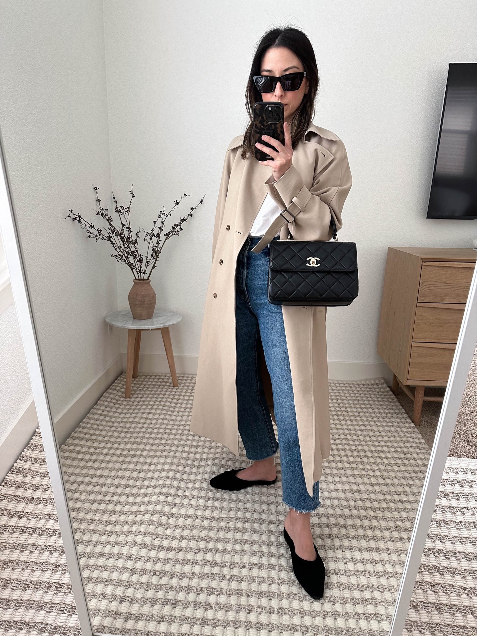 Levi’s 501 crop jeans. Fit TTS, but wearing a size up for a roomier fit. 

Coat - Oak & Fort xxs
Tee - Everlane. Medium. Sized up 2 sizes 
Jeans - Levi’s 25
Mules - Staud 35
Bag - Chanel Trendy cc small 
Sunglasses - YSL Mica 

Petite Style, Neutral outfit, capsule wardrobe, minimal style, street style outfits, Affordable fashion, Spring fashion, Spring outfit 

#LTKshoecrush #LTKSeasonal #LTKitbag