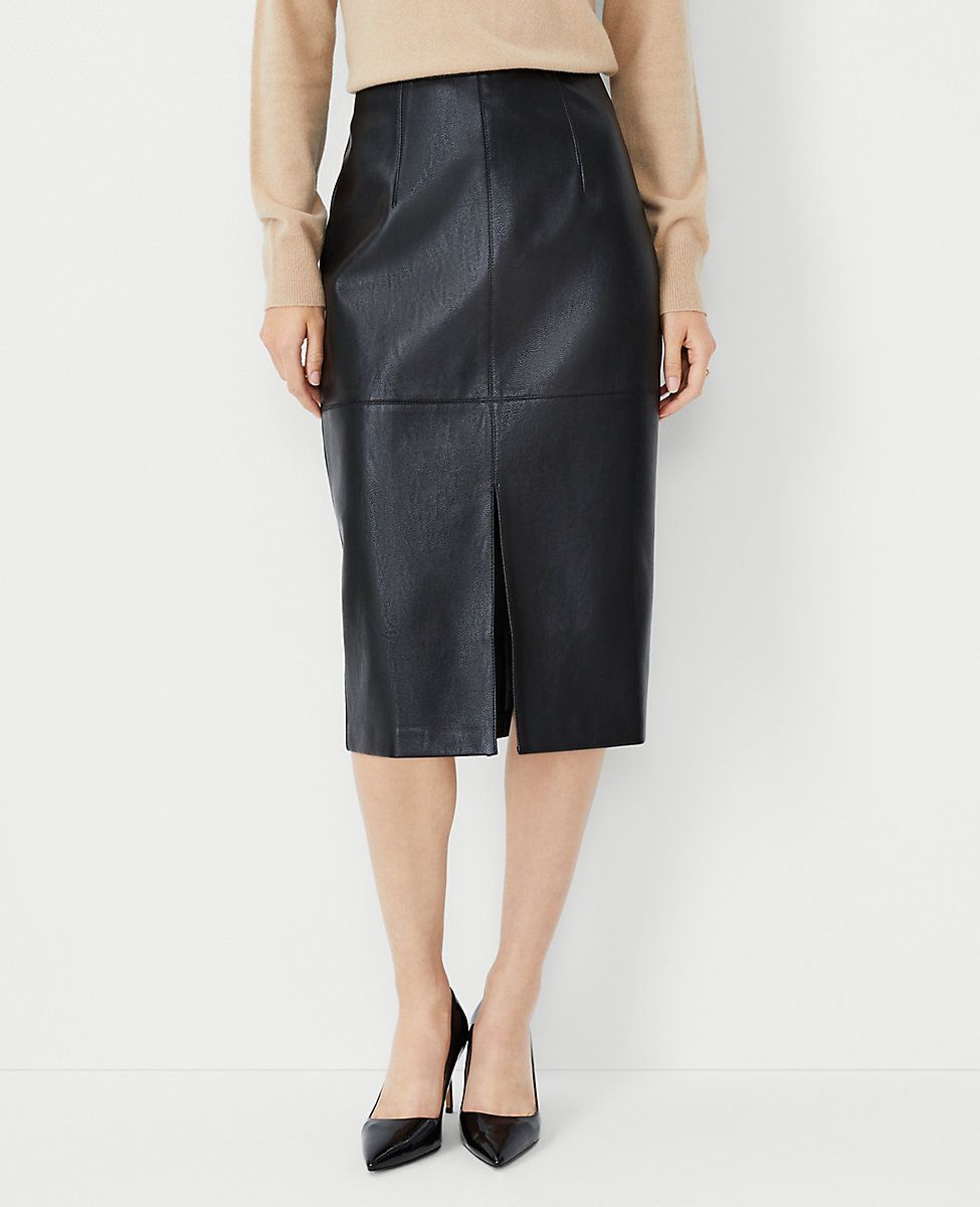 Pebbled Faux Leather Seamed Pencil Skirt | Ann Taylor (US)