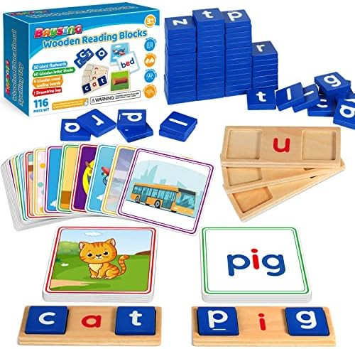 Learning Toys for 3 4 5 Years Old Kids - 116Pcs Short Vowel Letters Sorting Spelling Reading Toy ... | Amazon (US)