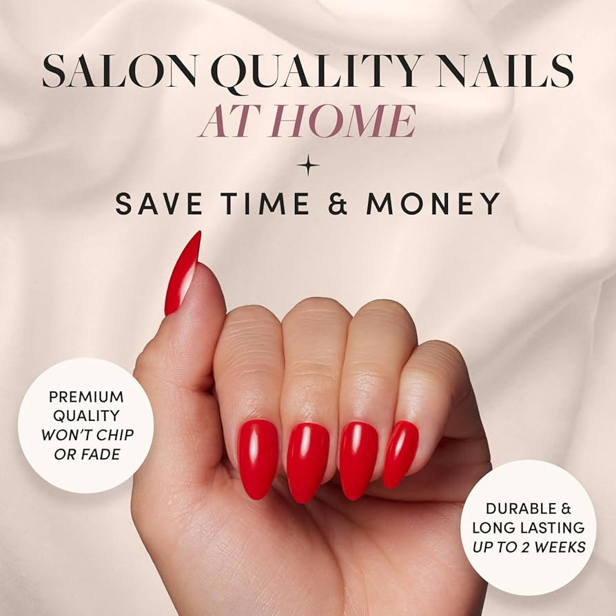 Glamnetic Press On Nails - Fiery Red | Opaque Bright Red Short Almond Fake Nails, Reusable | 15 S... | Amazon (US)
