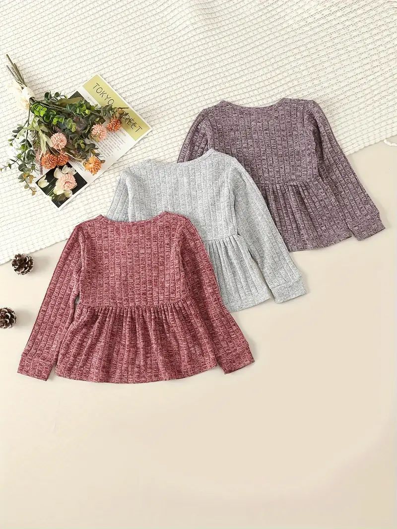 Ribbed Knit Pullover Set Solid Toddler Girls Spring Fall - Temu | Temu Affiliate Program