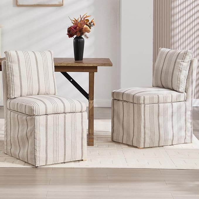 Upholstered Dining Chairs Set of 2 Slipcovered Armless Dining Chair with Solid Wood Legs, Soft Pa... | Amazon (US)